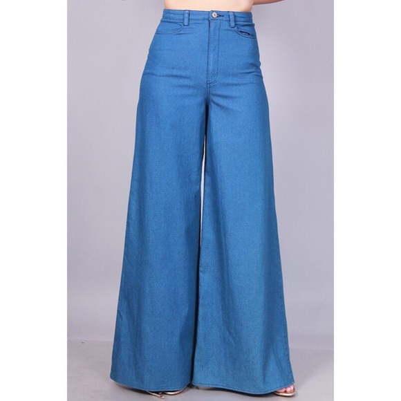Denim Palazzo Pants - Picture 1 of 3
